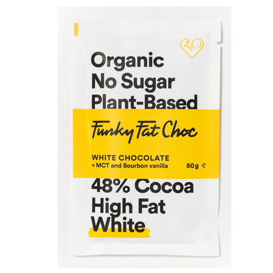 Funky Fat Foods Keto Λευκή Σοκολάτα 48% με MCT & Βανίλια Bourbon 50gr