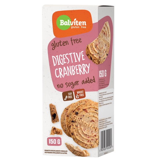Balviten Μπισκότα Digestive με Κράνμπερι Χωρίς Γλουτένη & Χωρίς Ζάχαρη 150gr